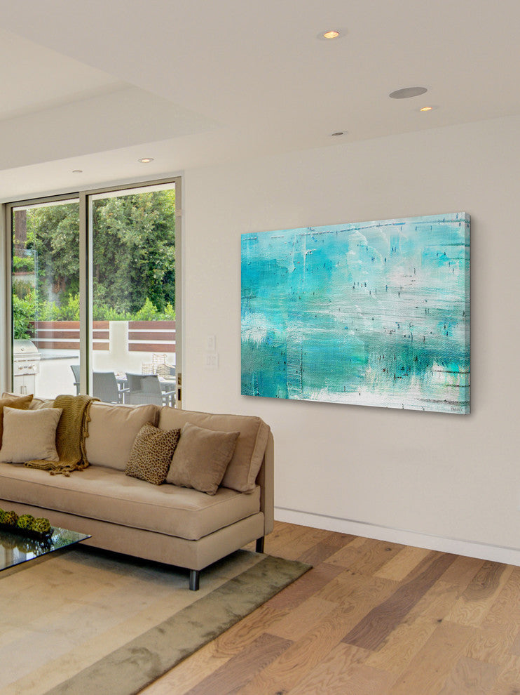 "Aqua Surf" Painting Print on Wrapped Canvas, 36"x24"