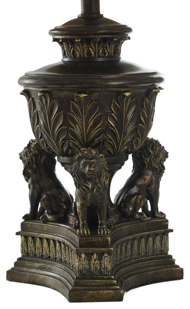 Persian Style Lions Den Table Lamp in Majestic Gold and Round Bell Shade