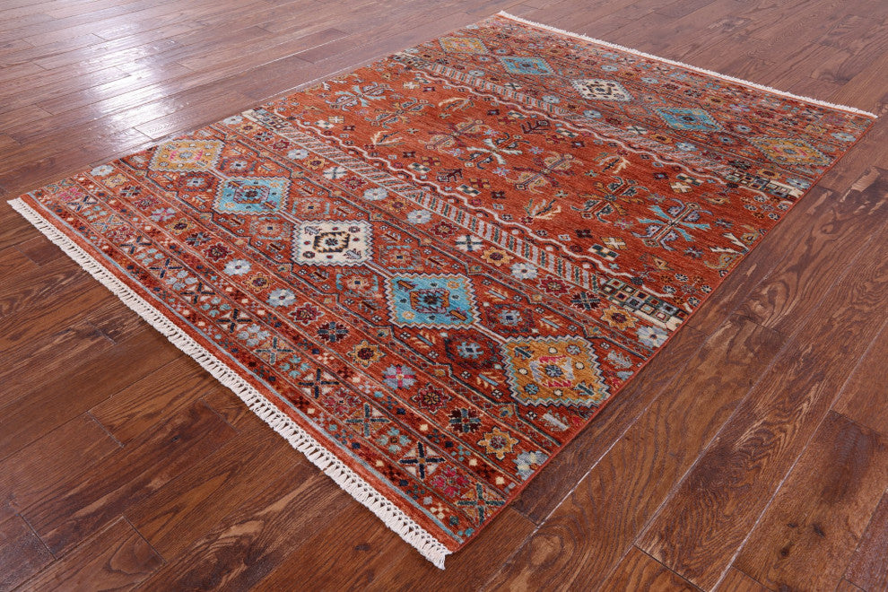 5' 1" X 6' 8" Khorjin Super Kazak Hand Knotted Wool Rug Q10143