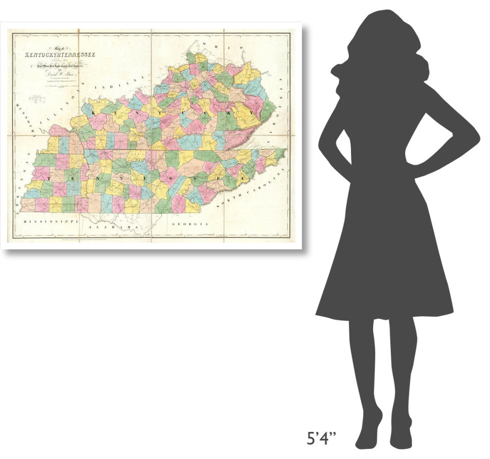 "Map of Kentucky & Tennessee, 1839" Print by David H. Burr, 46"x35"