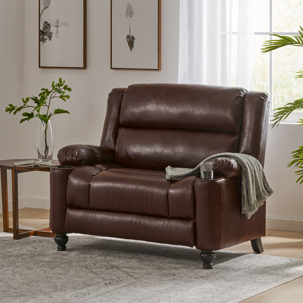 Upham Faux Leather Oversized Pushback Recliner, Dark Brown/Espresso