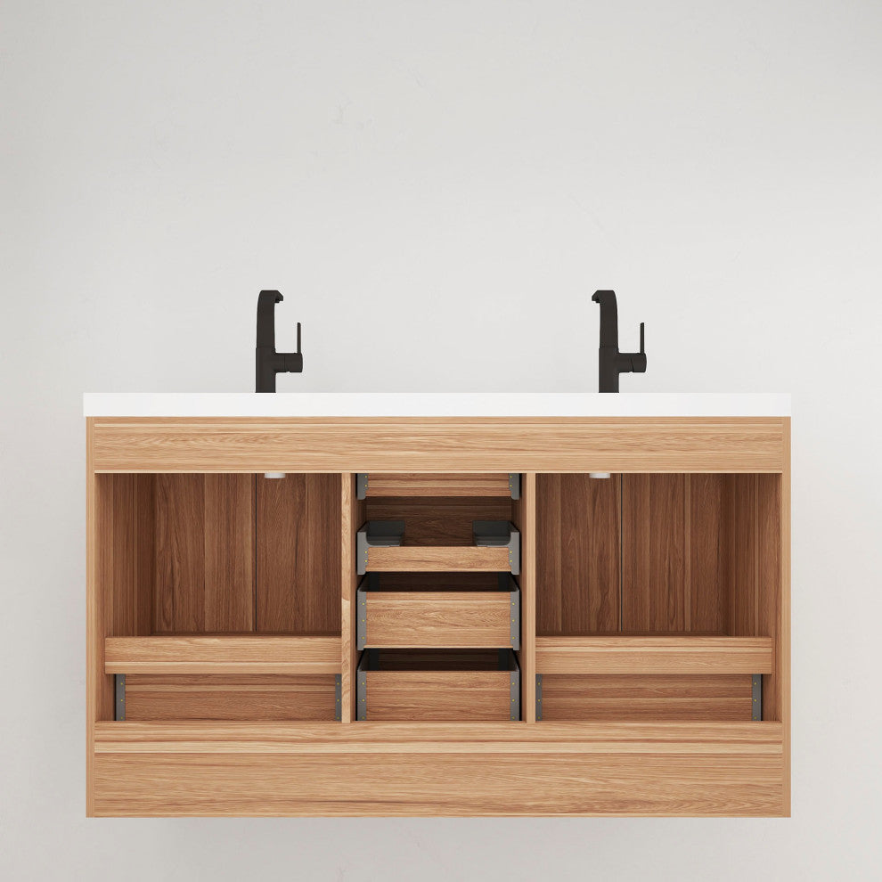 Carla 60" Freestanding Bathroom Vanity With Double Sink, White Oak
