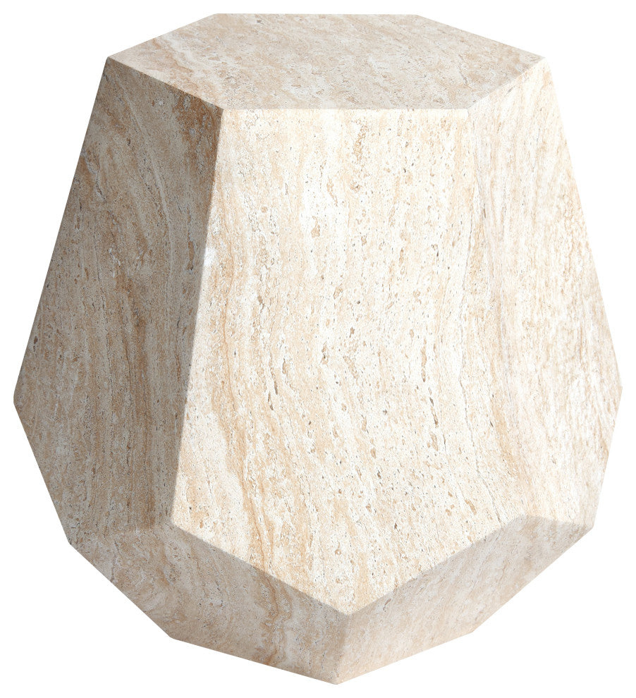 Geaometric Travertine Stone Finish Italian Design MgO Side Accent Table