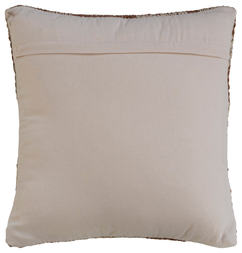 20" Square Woven Jute, Cotton Pillow, Square Pattern, Brown, Natural
