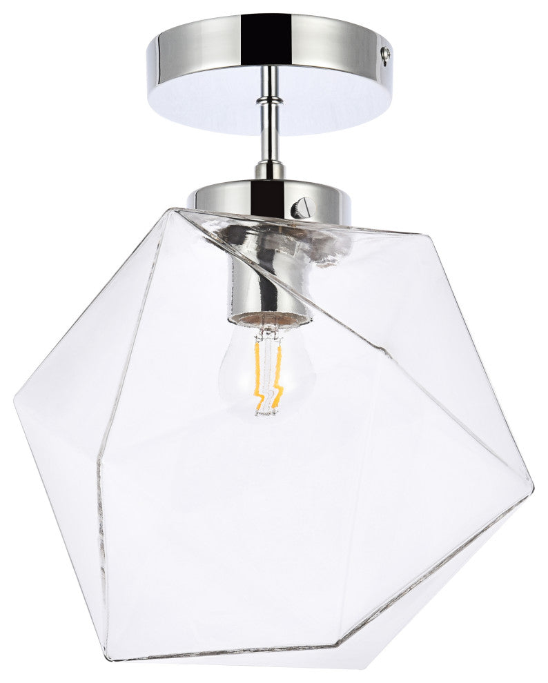 Lilah 1-Light Black and Clear Glass Flush Mount, Chrome/Clear