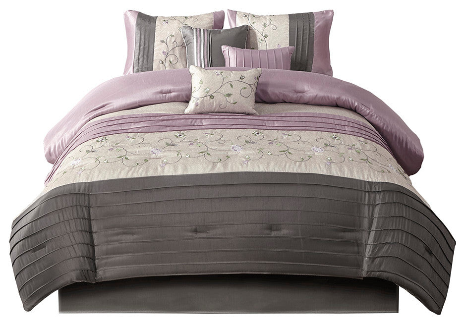 Madison Park Serene Embroidered 7 Piece Comforter Set, Purple