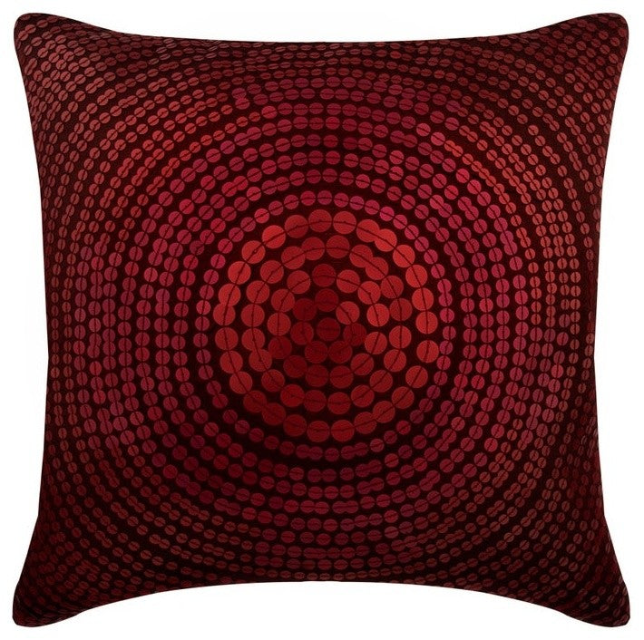 Sequins Embellished Deep Red Art Silk 20"x20" Pillow Cover, Dots of Cheer