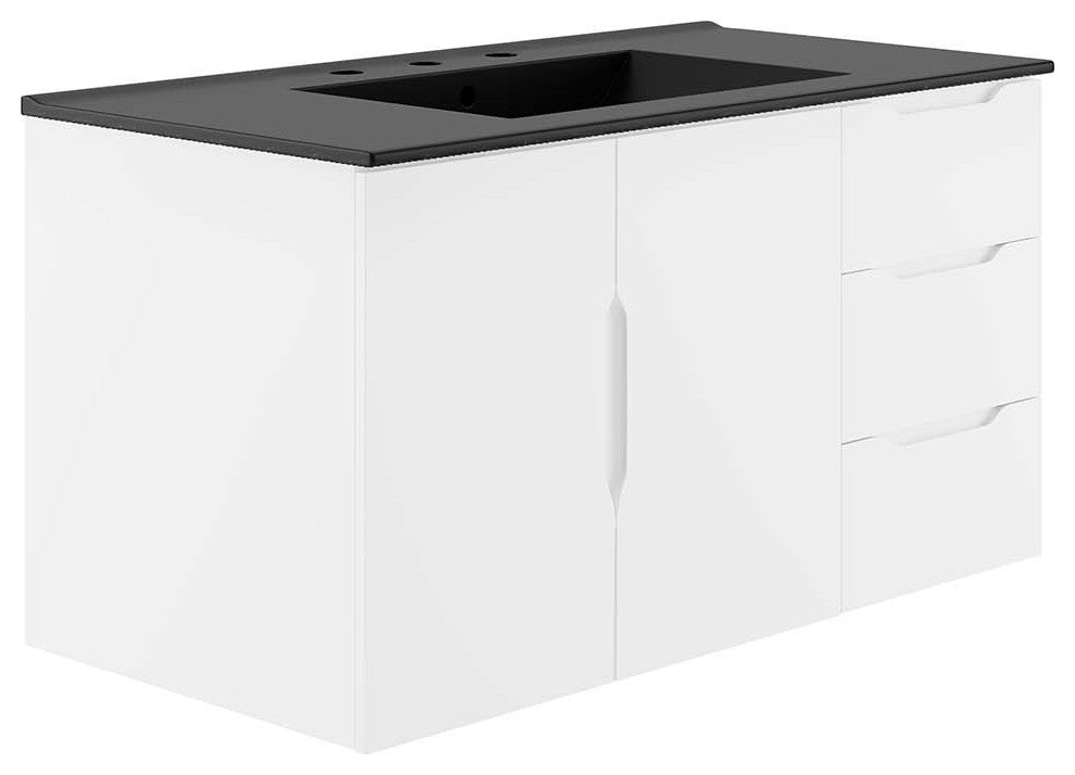 Sink Vanity Cabinet, Black White, Ceramic, Melamine, Modern, Hotel Bathroom