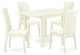 5Pc Dining Set, Rectangular Table, 4 Chairs, Asian Hardwood Seat, Linen White