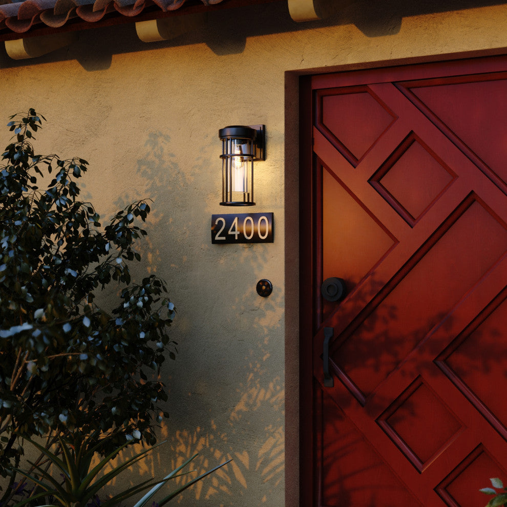 Crestline Aluminum 1 Light Dusk to Dawn Black Outdoor Wall Lantern Clear Glass