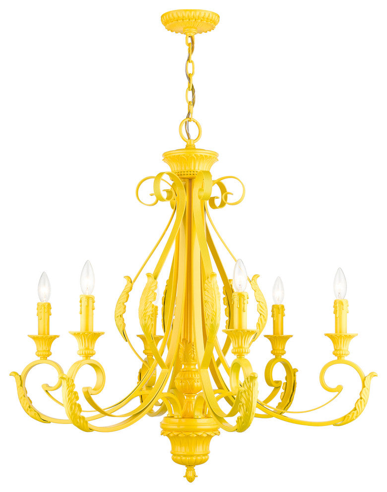 6 Light Shiny Yellow Large Chandelier