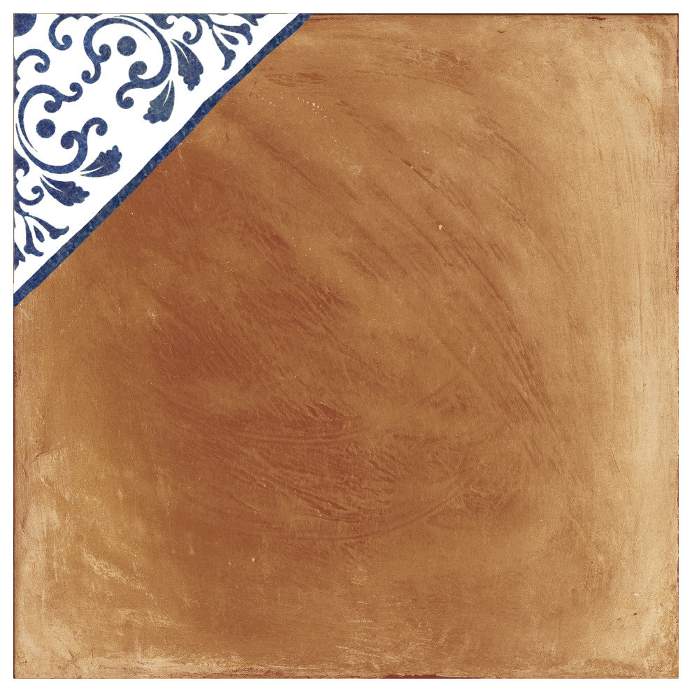 Sentier des Ocres Deco Blue Porcelain Floor and Wall Tile, Deco