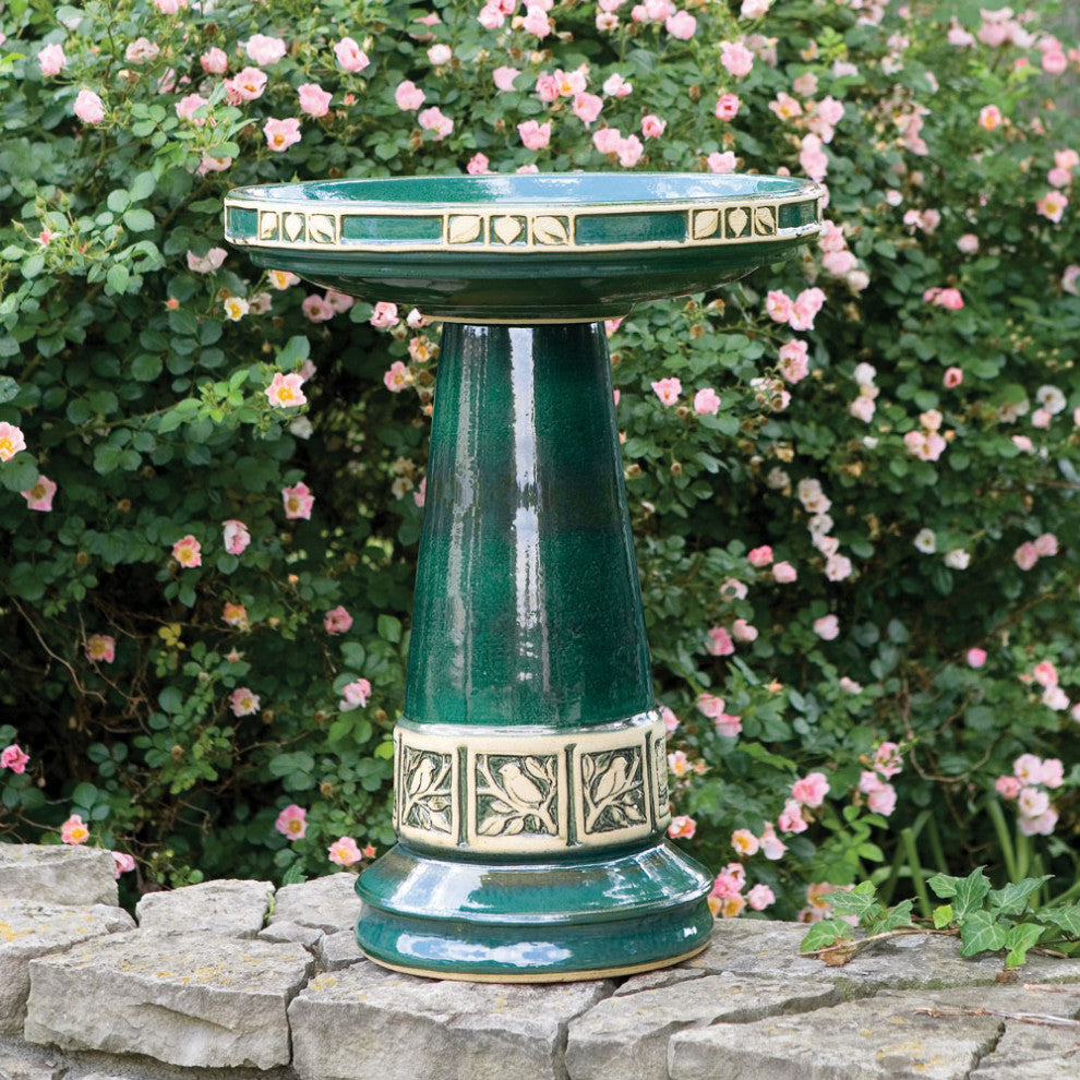 Zanesville Green Glazed Bird Bath