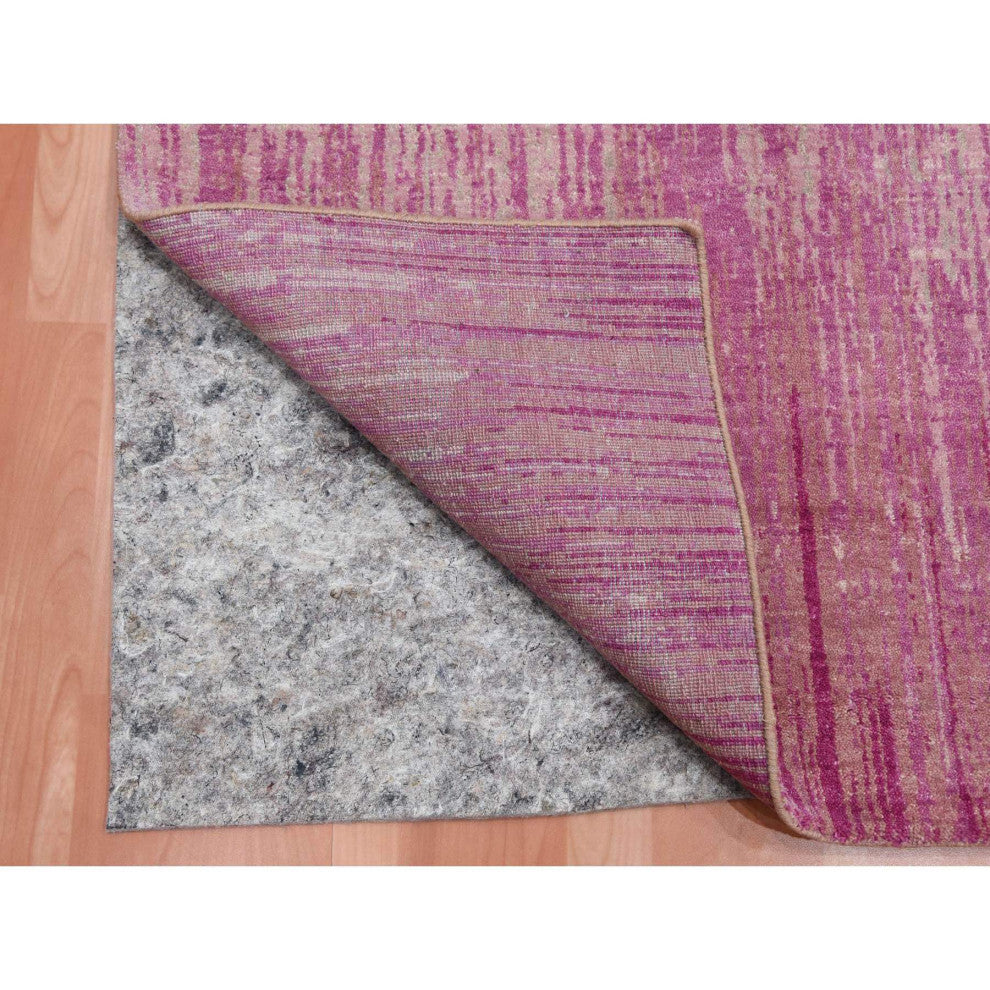 Natural Wool Pink Vertical Ombre Design Hand Knotted Oriental Rug, 4'1" x 6'2"