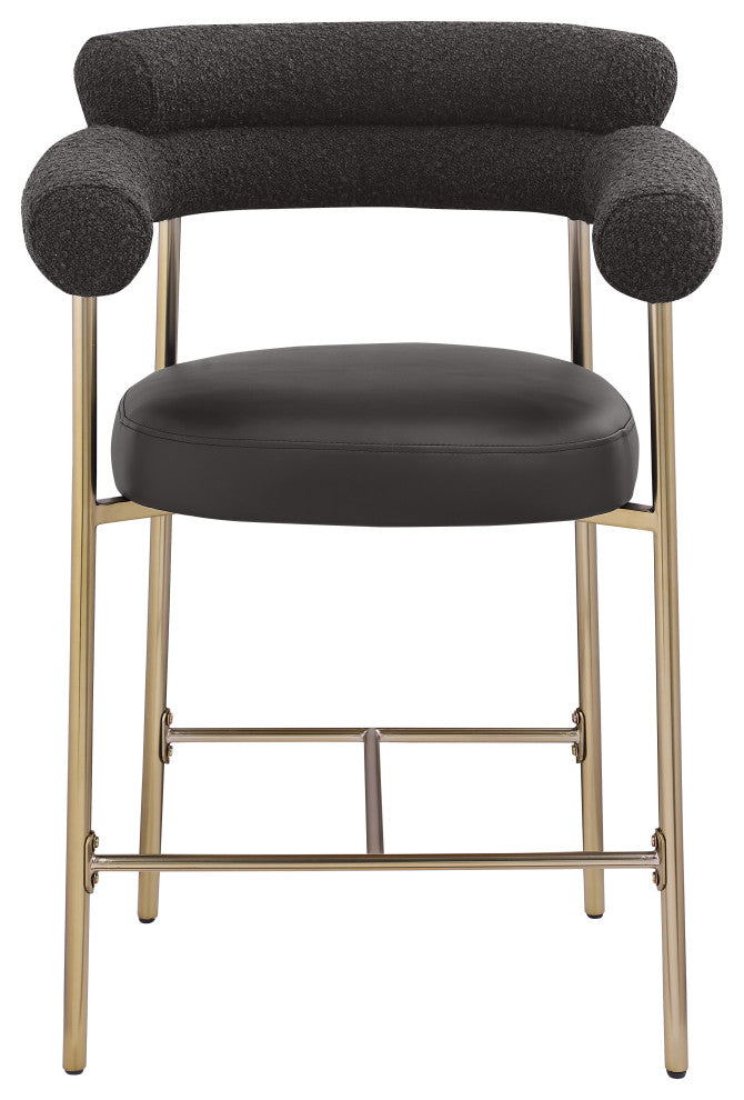 Blake Vegan Leather/Boucle Fabric Upholstered Counter Stool, Set of 2, Black