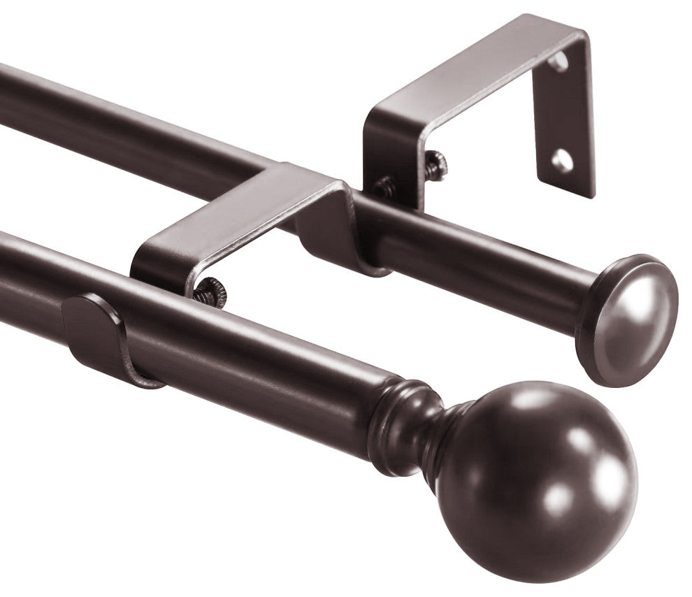 Ball Adjustable Double Curtain Rod Set, 5/8", Bronze, 48"-84"