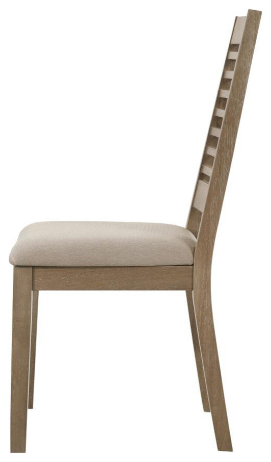 Set of 2 Upholstered Dining Chair With Ladder Back, Brown Washed and Latte