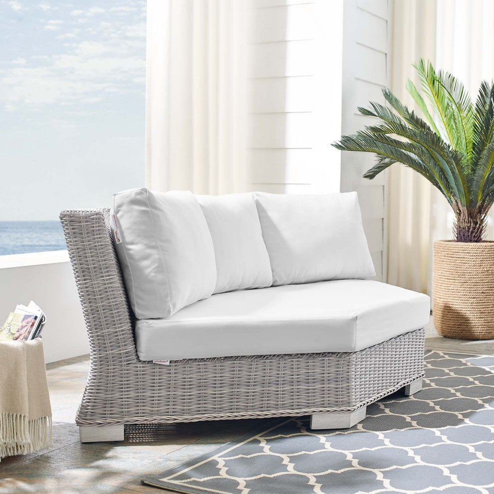 Sofa Corner Chair, Sunbrella, Round, Rattan, Wicker, Gray White, Outdoor