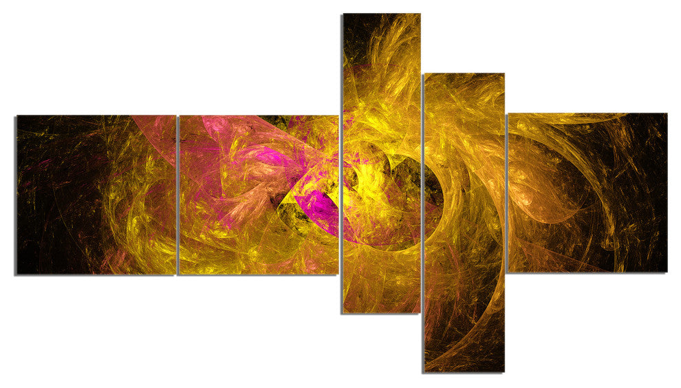 Golden Fractal Abstract Illustration, Abstract Canvas Print, 60"x32", 5 panels