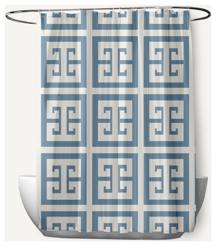 Greek Key Patterned Dusty Smoke 70" w x 73" h Shower Curtain