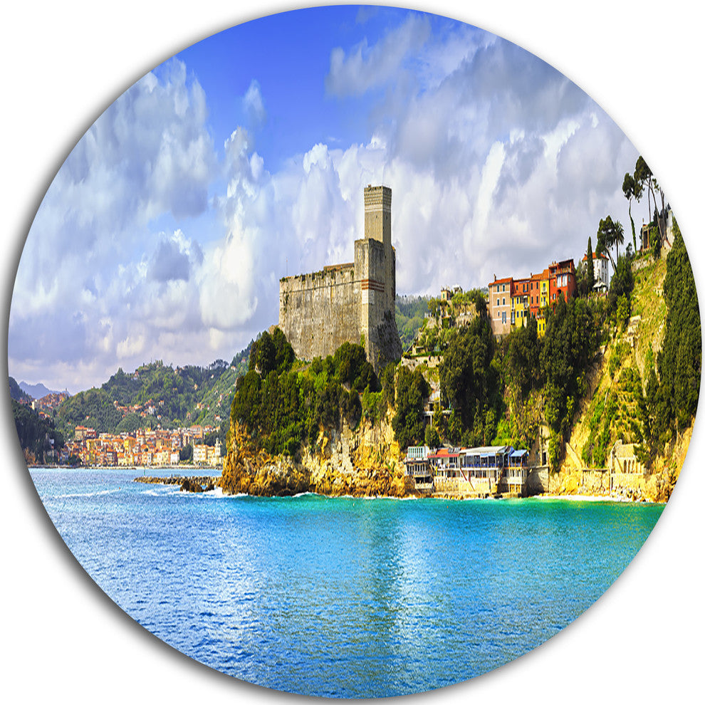 Lerici Village Panorama, Seascape Photo Disc Metal Artwork, 11"