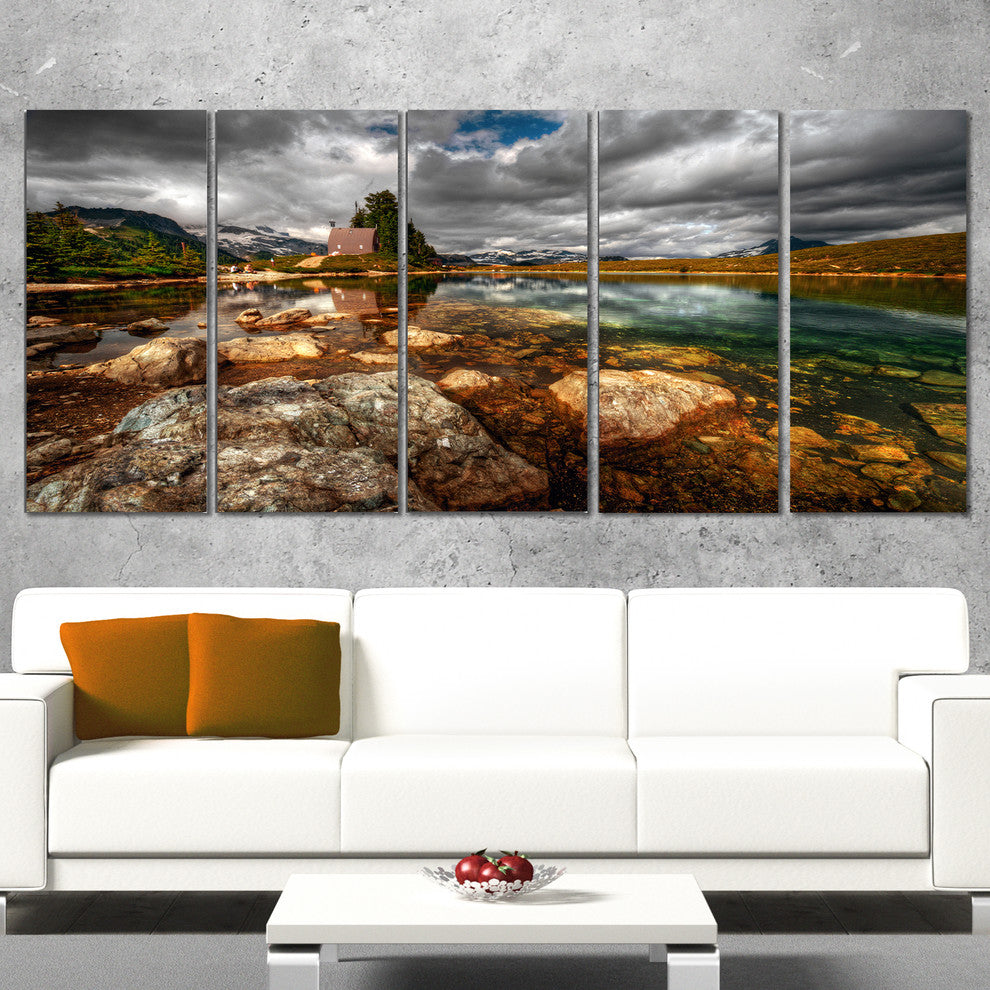 Beautiful Clear Mountain Lake, Landscape Canvas Print, 60"x28", 5 Panels