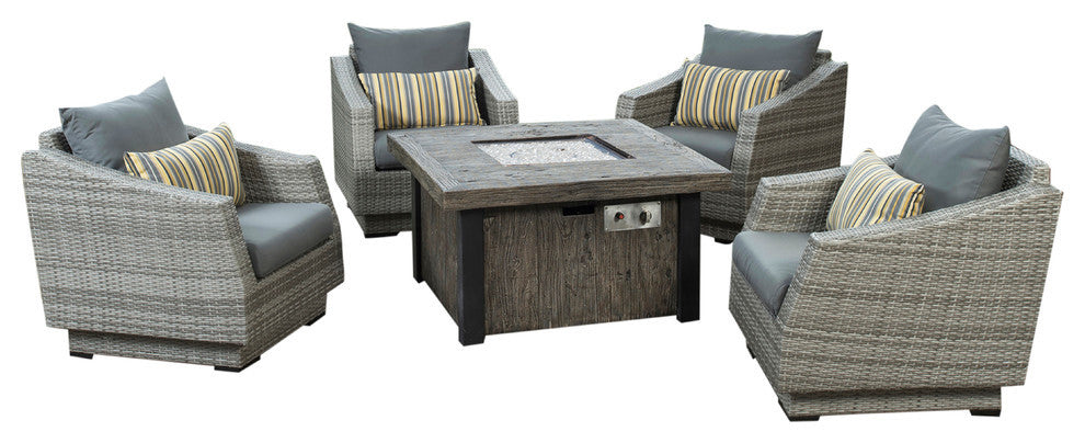 Cannes 5 Piece Sunbrella Outdoor Patio Fire Chat Set, Charcoal