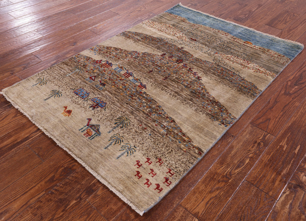 Handmade Tribal Persian Gabbeh Wool Rug 3' 4" X 4' 10" - Q12652