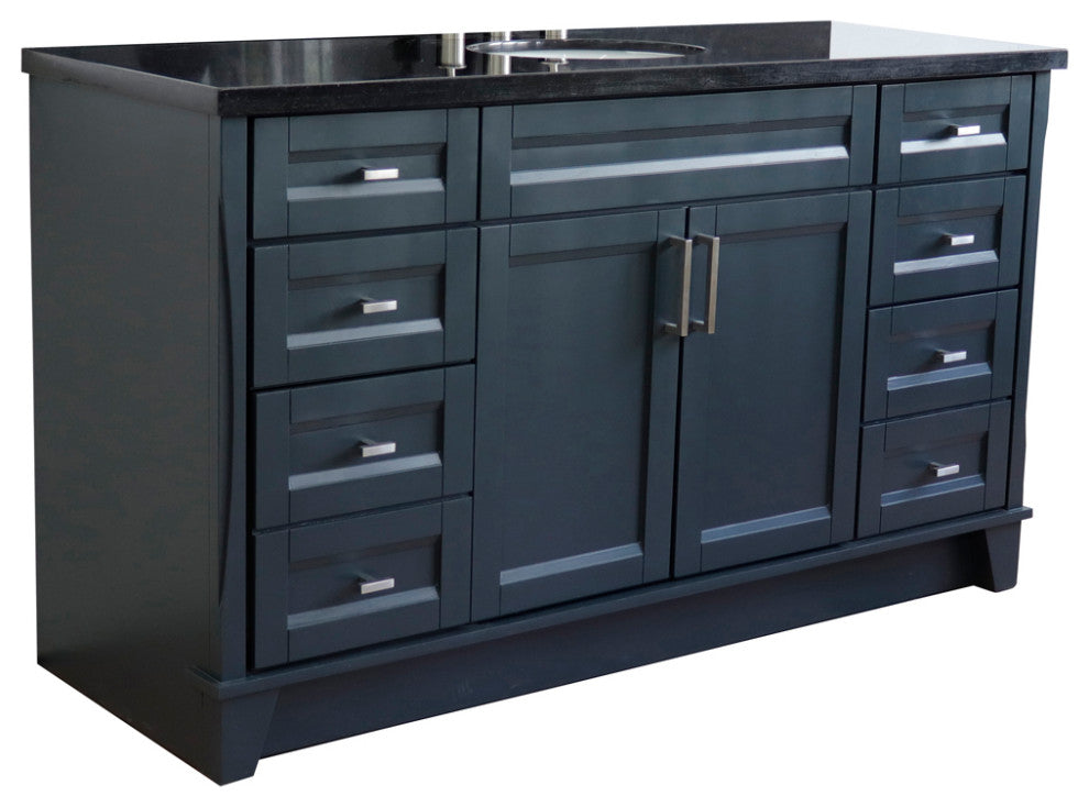 61" Single Sink Vanity, Dark Gray Finish And Black Galaxy Granite