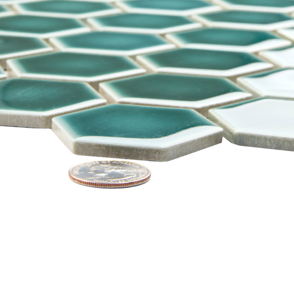 Hudson Due 2" Hex Emerald Porcelain Floor and Wall Tile