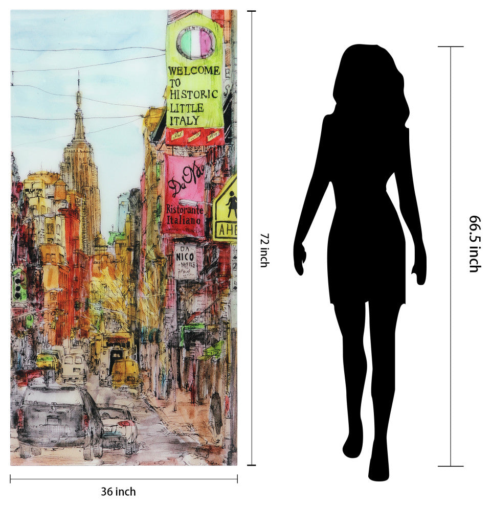 "Little Italy" Wall Art Print Unframed Free Floating Tempered Art Glass, 36"x72"