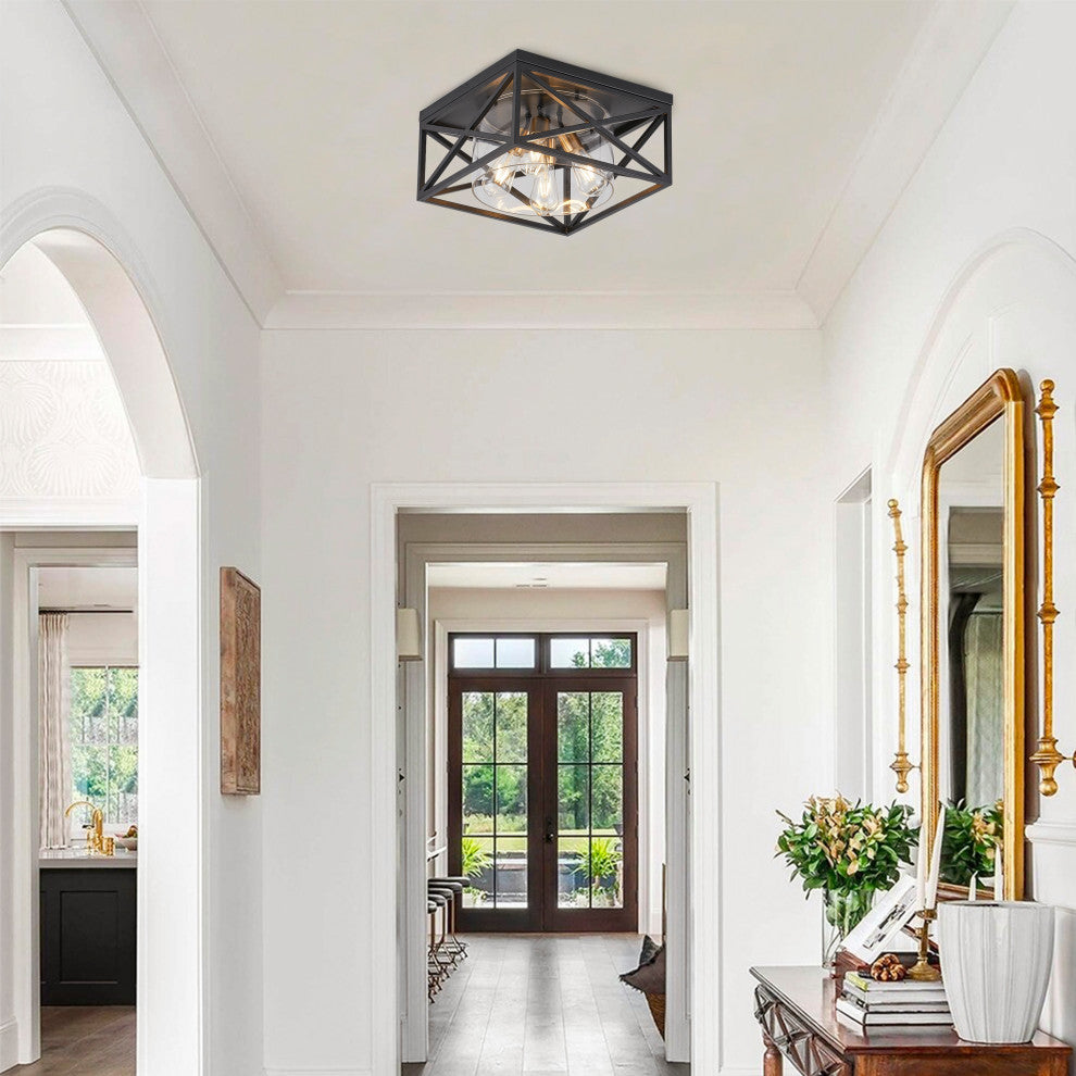 Industrial Flush Mount Ceiling Light Fixture With Glass Shade