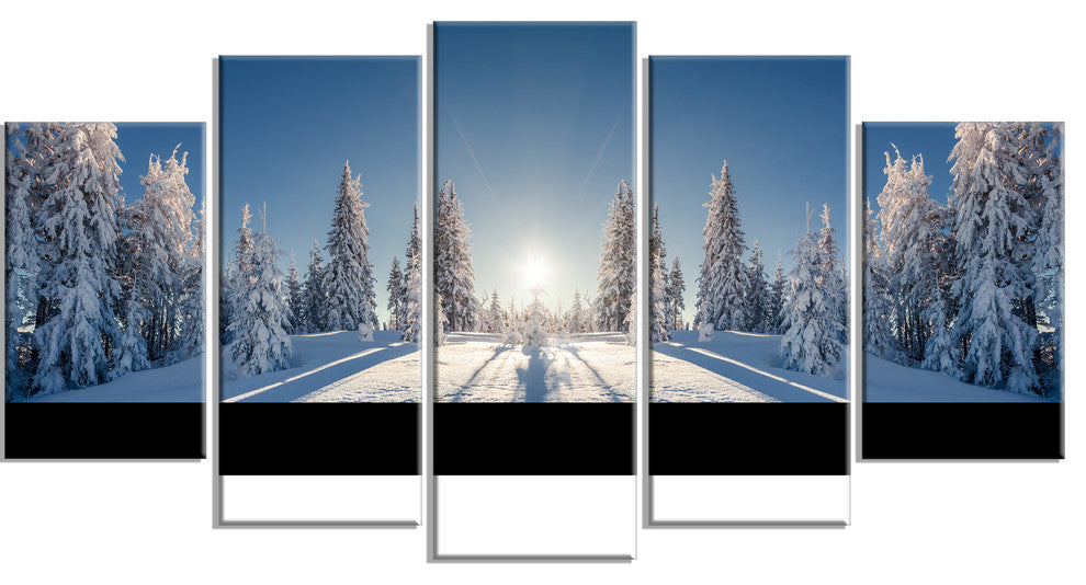 "Majestic White Winter Landscape" Landscape Print Wall Art, 5 Panels, 60"x32"
