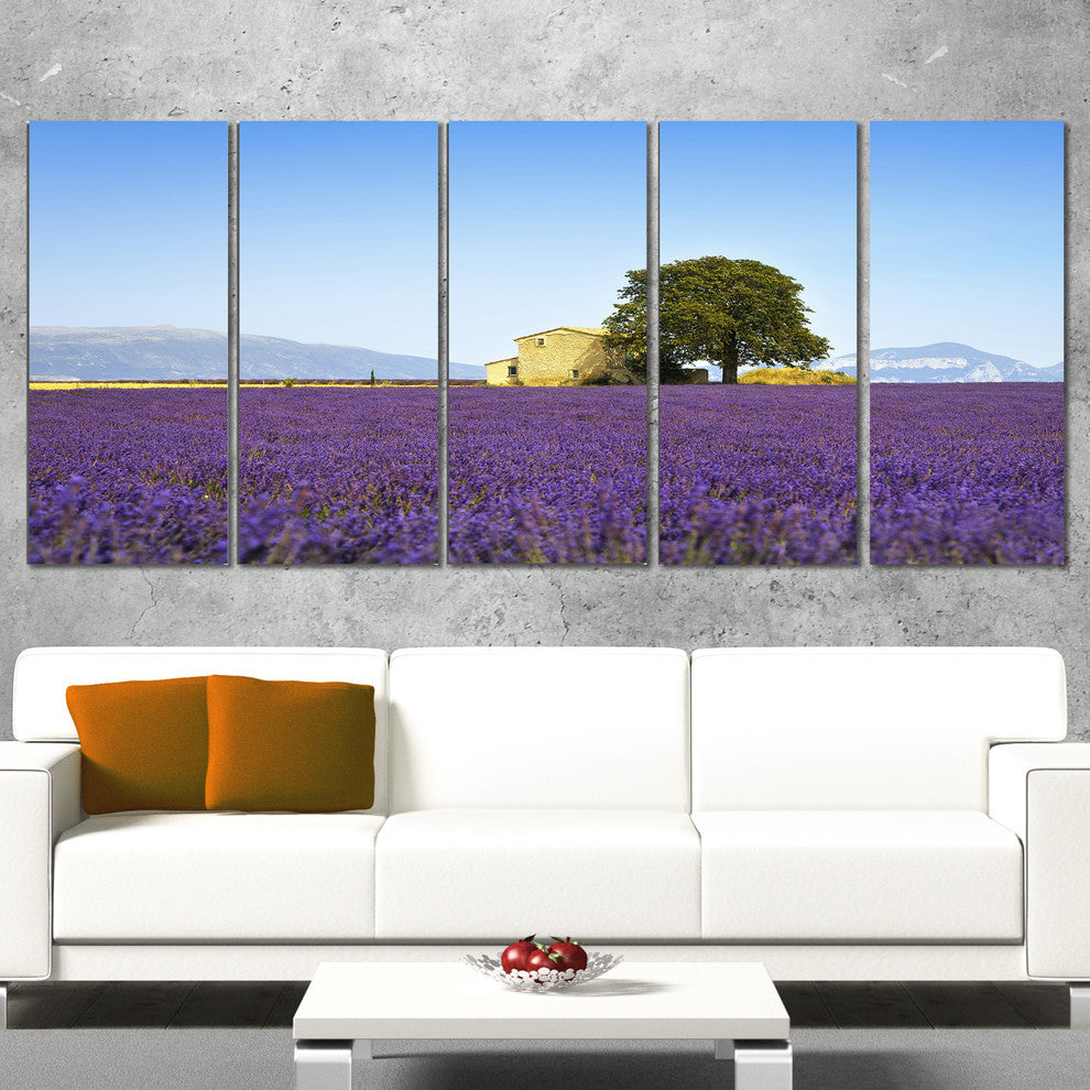"Lavender Flowers Blooming Field" Landscape Wall Art Print, 5 Panels, 60"x28"