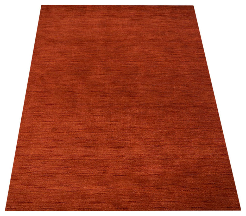 Hand Knotted Loom Wool Area Rug Solid Light Red, [Rectangle] 4'6''x6'6''