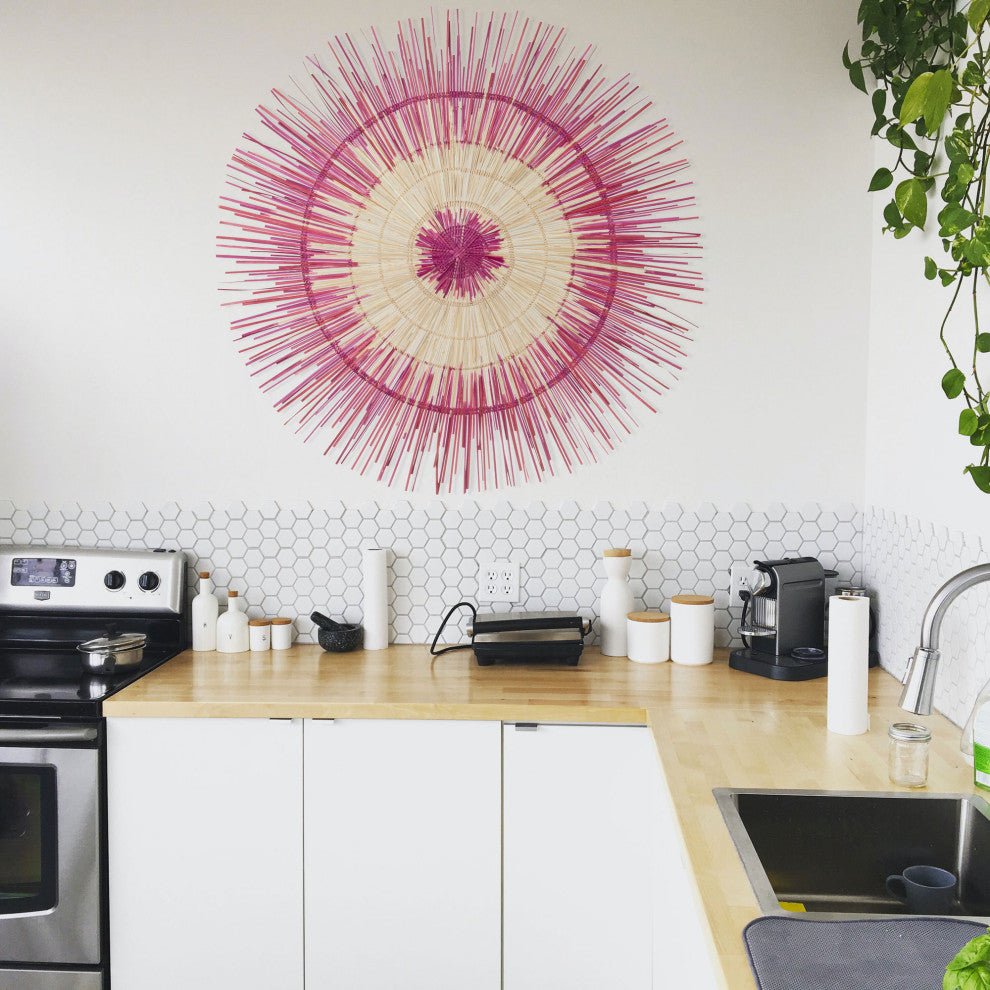 Large Palm Sun Circle, Artisan Crafted, Malawi, Pink, 47"