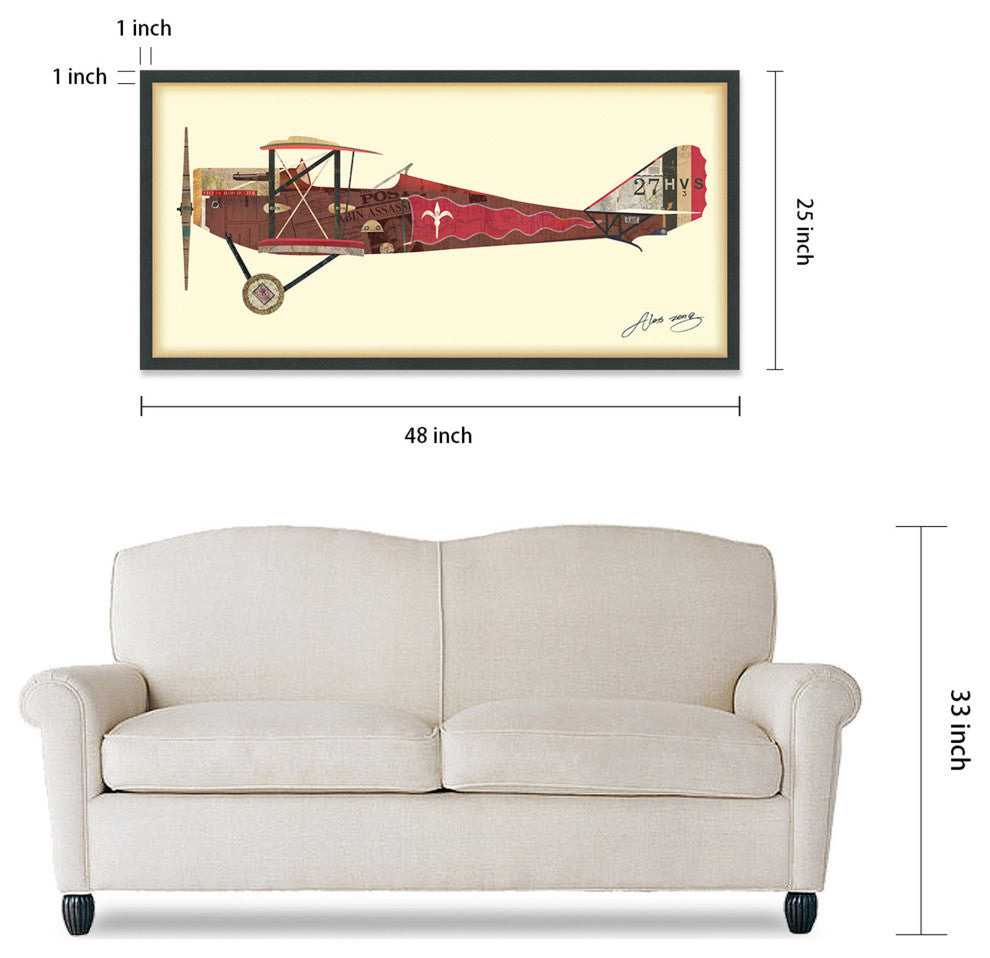 Antique Biplane Dimensional Collage Framed Wall Art Under Glass by Alex Zeng