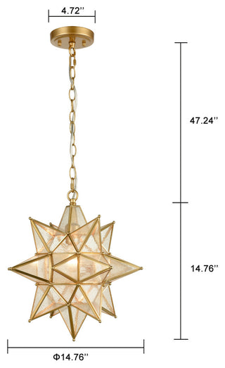 Moravian Star Pendant Lighting Seeded Glass Hanging Light, Brass, 16"