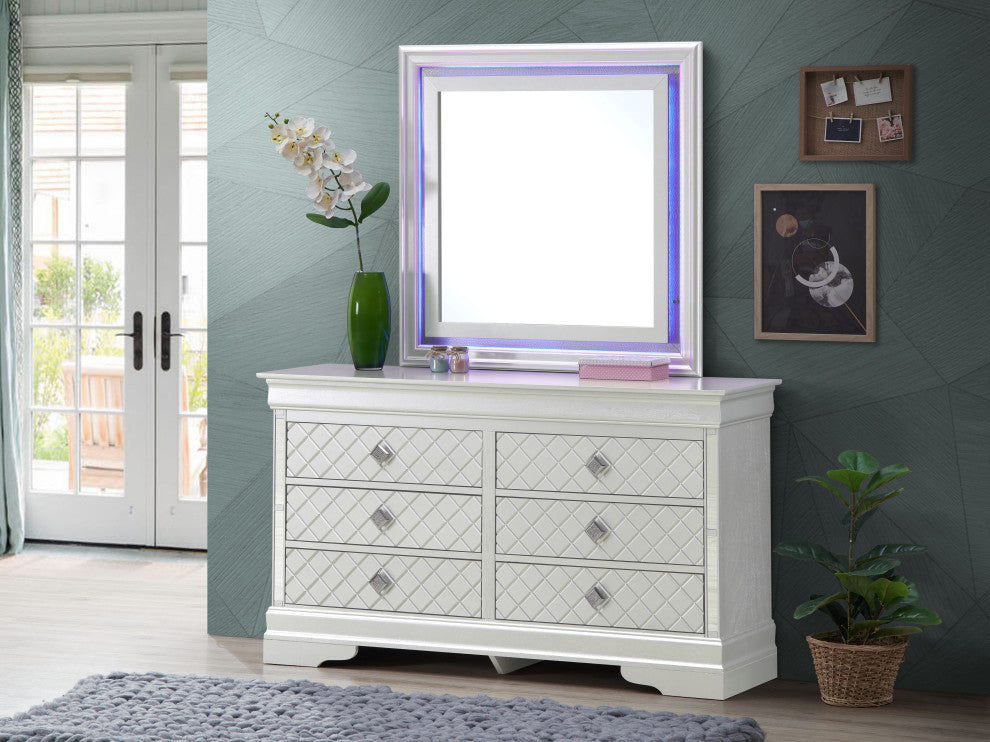 Verona 6-Drawer Dresser, Silver Champagne