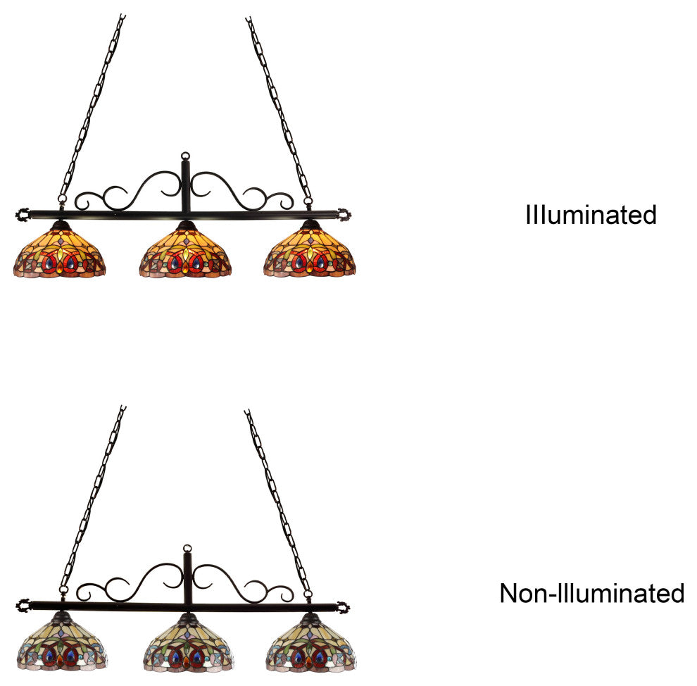 Serenity Victorian Tiffany-Style Dark Bronze 3 Light Island Pendant 45" Wide