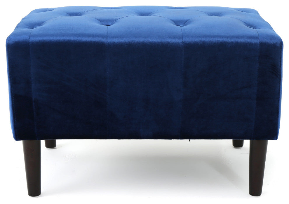 GDF Studio Kalani Tufted New Velvet Ottoman, Navy Blue