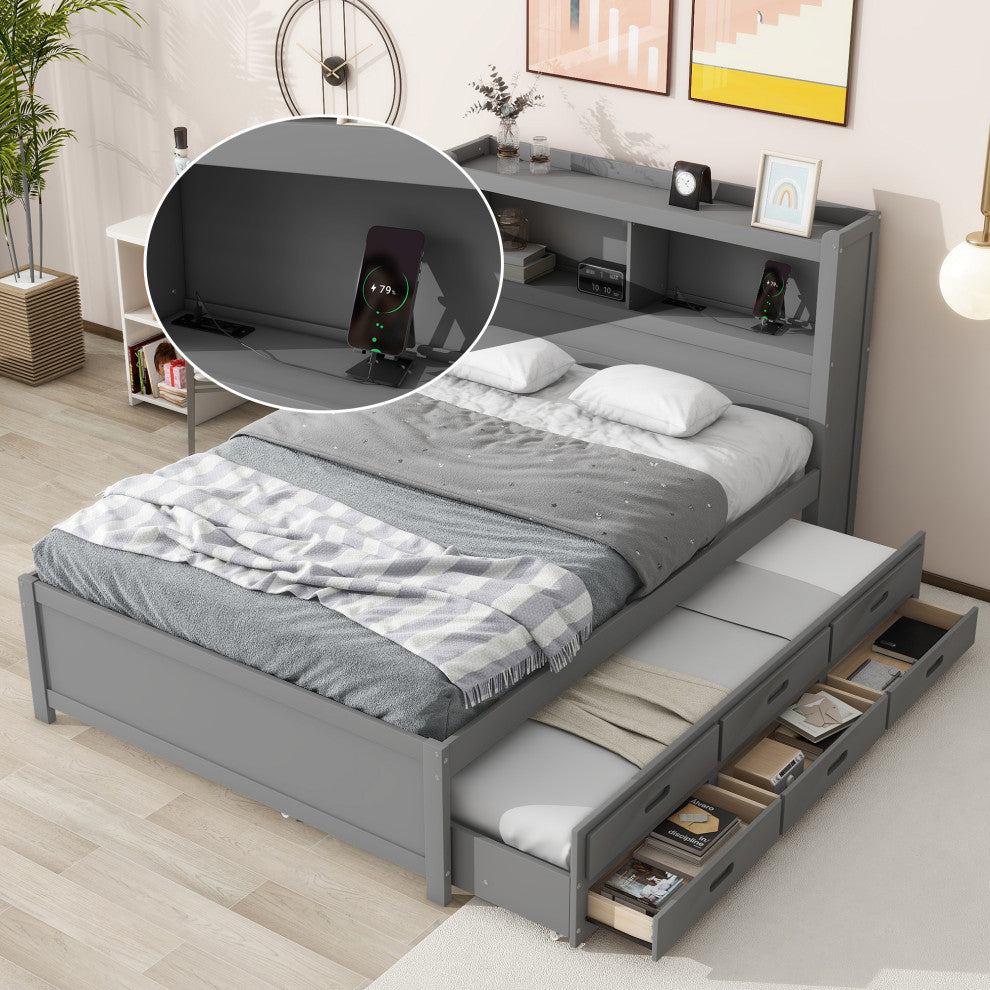 Gewnee Full Size platform bed with trundle