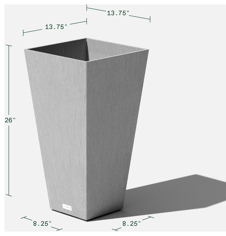 Midland Tall Square Planter, Gray, 26'', 2 Pack