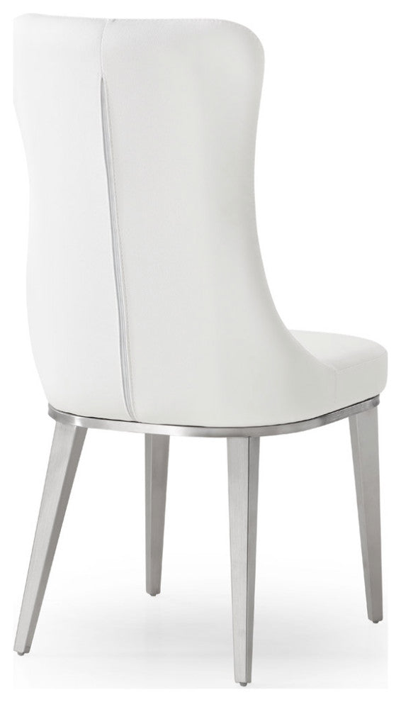 Modern Norma Dining Chair - White with Brushed Stainless Steel Base
