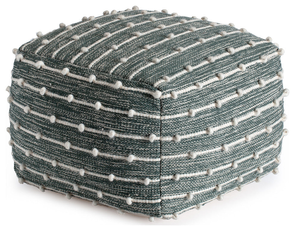 Cedar 22" x 22" x 16" Green and Ivory Pouf