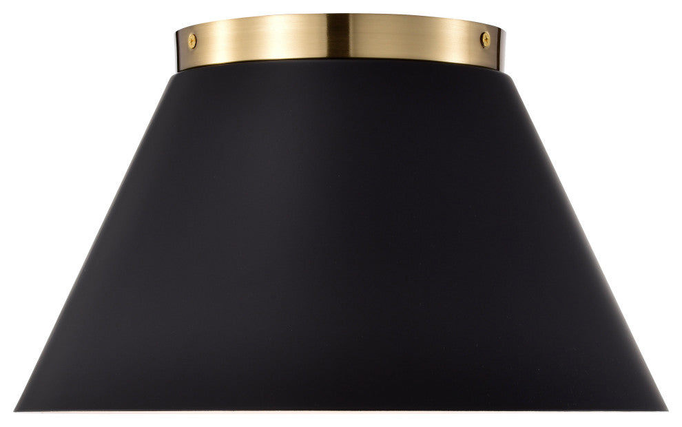 Dover 2-Light Small Flush Mount Fixture, Black With Vintage Brass