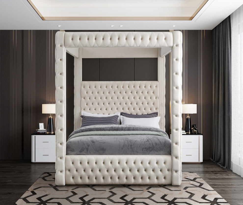 Royal Velvet Upholstered Bed, Cream, Queen