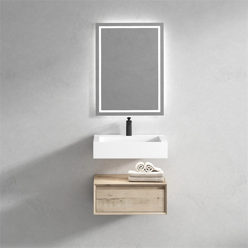 Alysa 24'' Floating Vanity, Acrylic Sink, Light White Oak