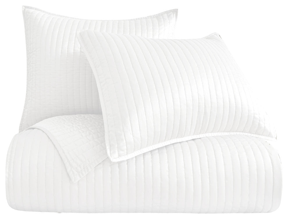Satin Channel Quilt Set, 3 Piece, White, Full/Queen