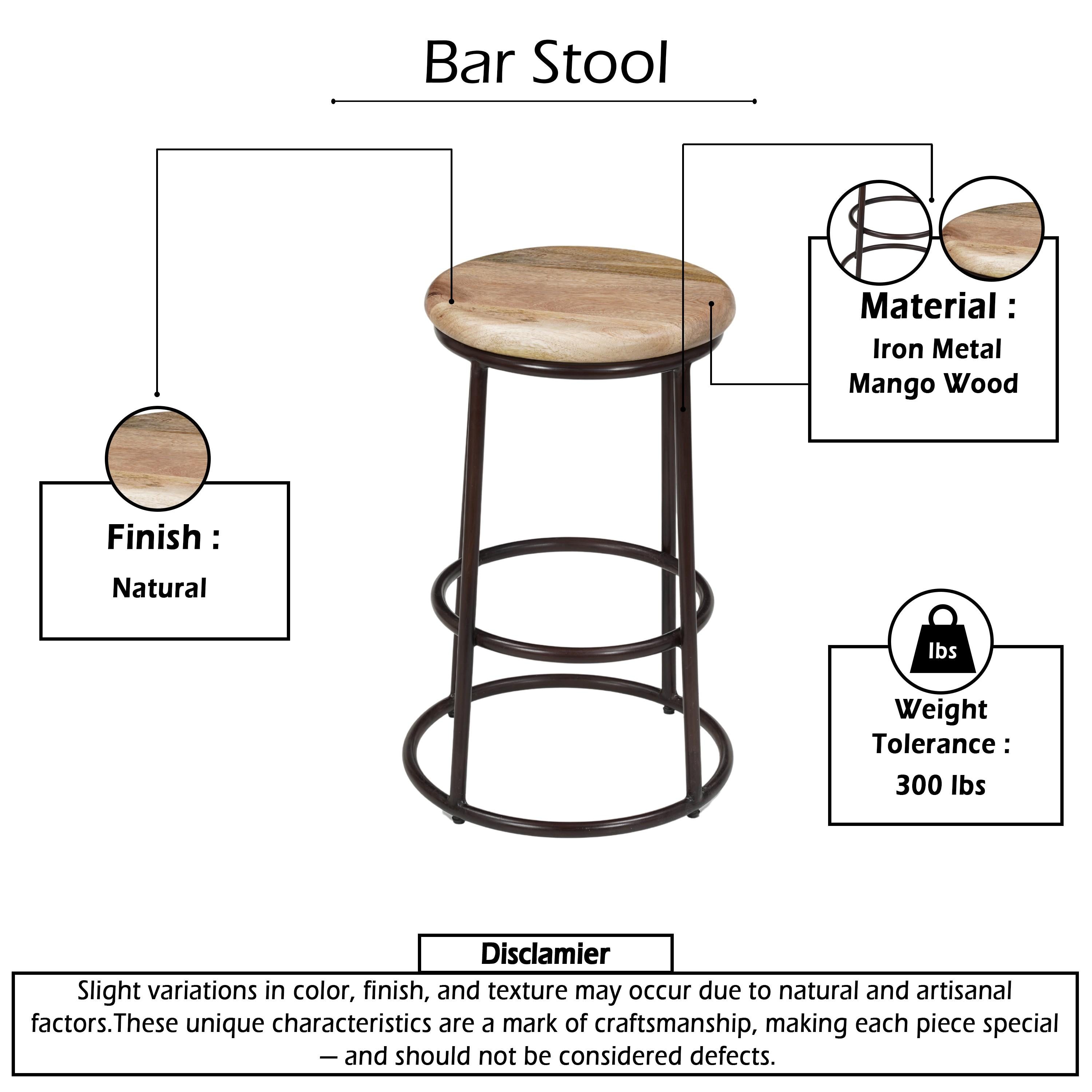 24" Mango Wood Counter Height Barstool With Iron Base Brown And Black